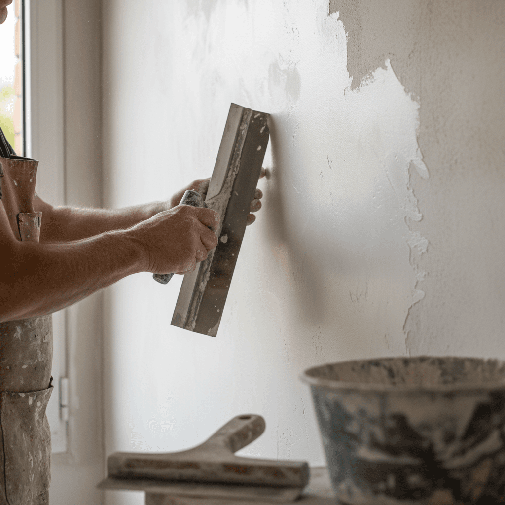 Close-up of a smooth white plastered wall with a clean, flawless finish