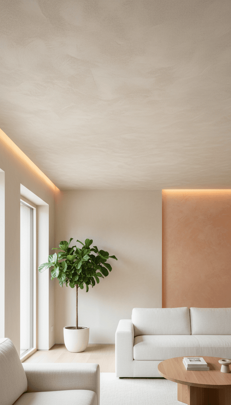 Freshly skimmed wall in a bright living room