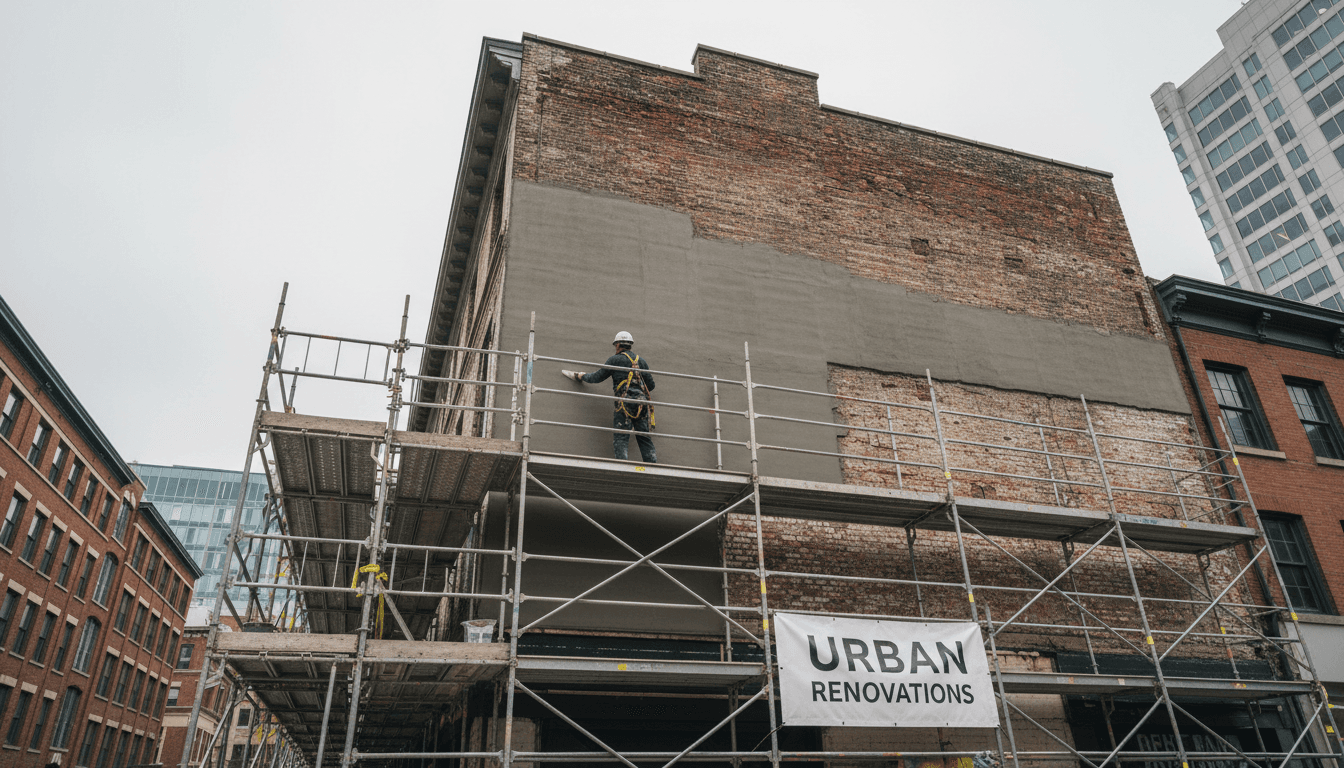 Applying exterior render to a house wall during a K-Rend project